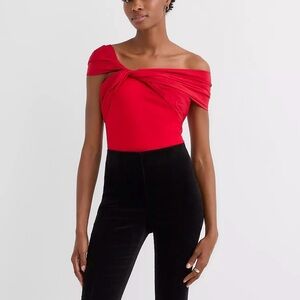 LOFT Taffeta Ponte Off the Shoulder Top Red Size Small